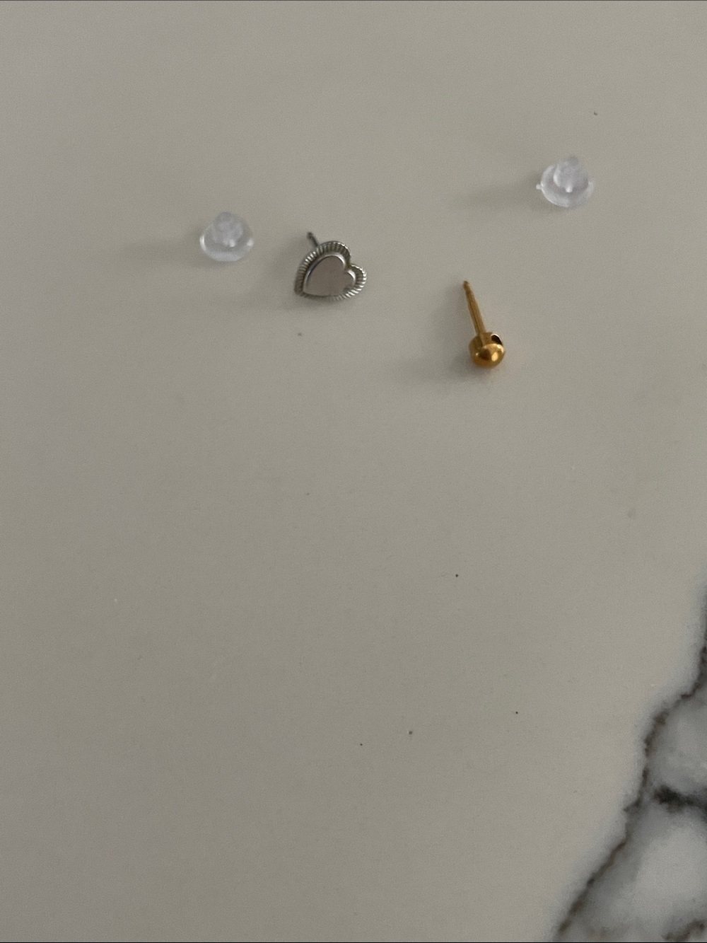 Mixed Metal Heart and Gold Dot Stud Earrings